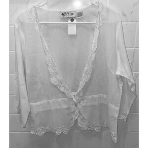 Vintage ORVIS Cotton Embroidered Floral Women's Large L White Blouse Top Shirt